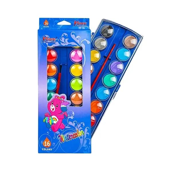 KAIDISI 16-Color Watercolor Paint Set with Palette and Brush