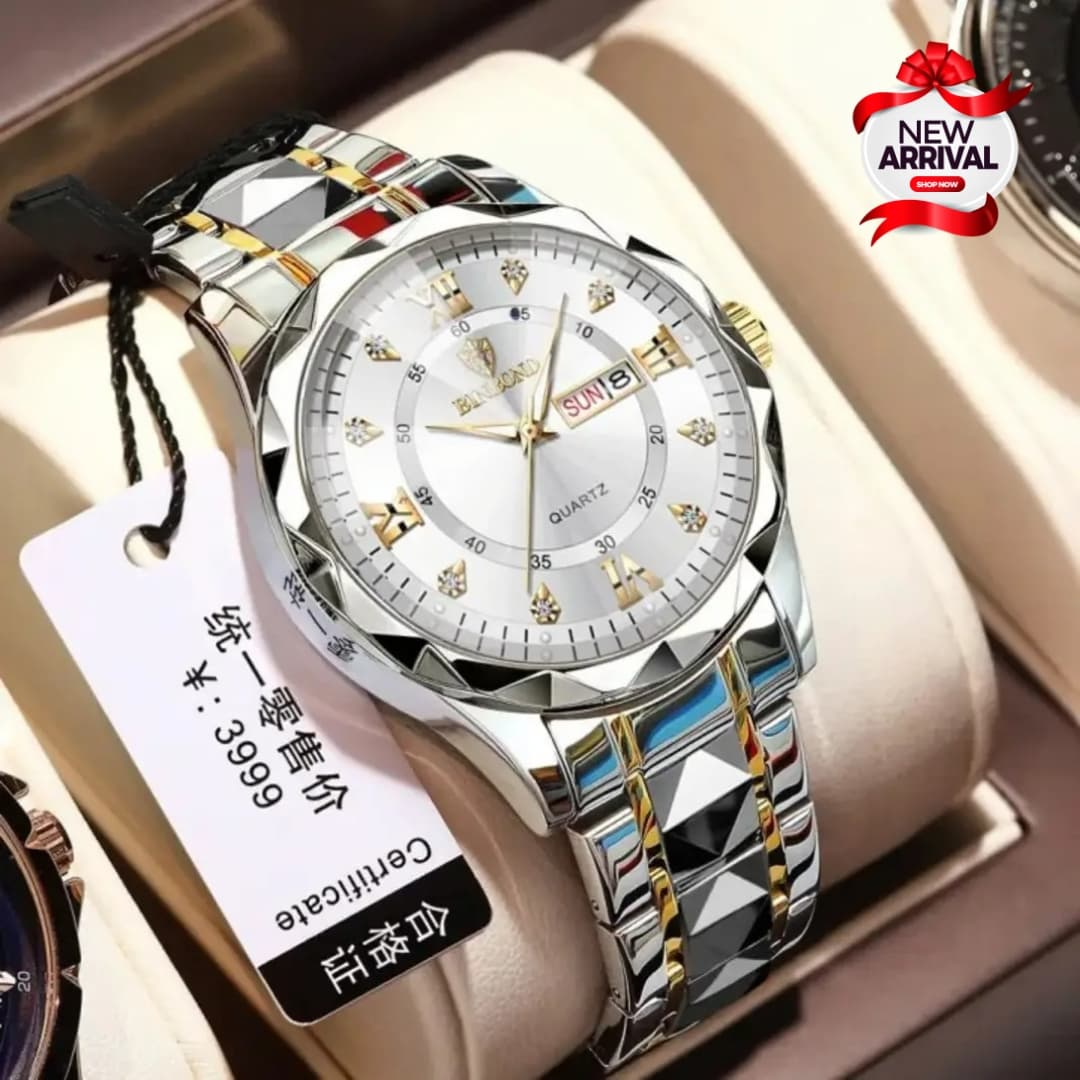 BINBOND Luxury Blue Diamond Dial Quartz Watch
