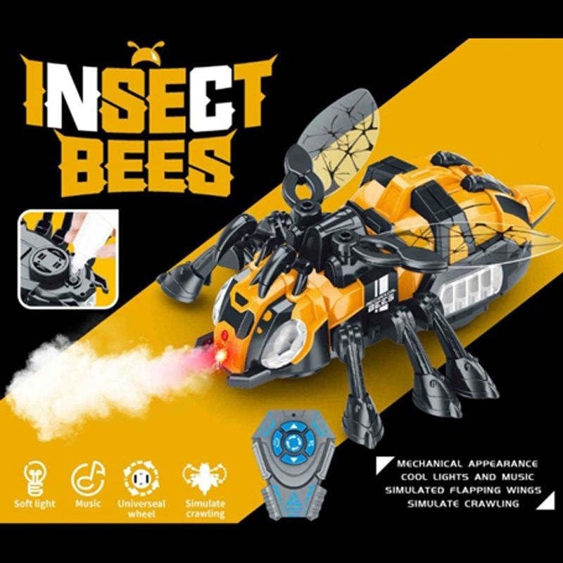 Electronic Mechanical Bee Toy – Remote Control Walking Insect with Mist Spray, Lights, and Music