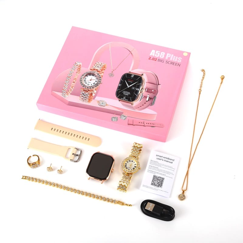 A58 Plus Smartwatch & Luxury Jewelry Gift Set