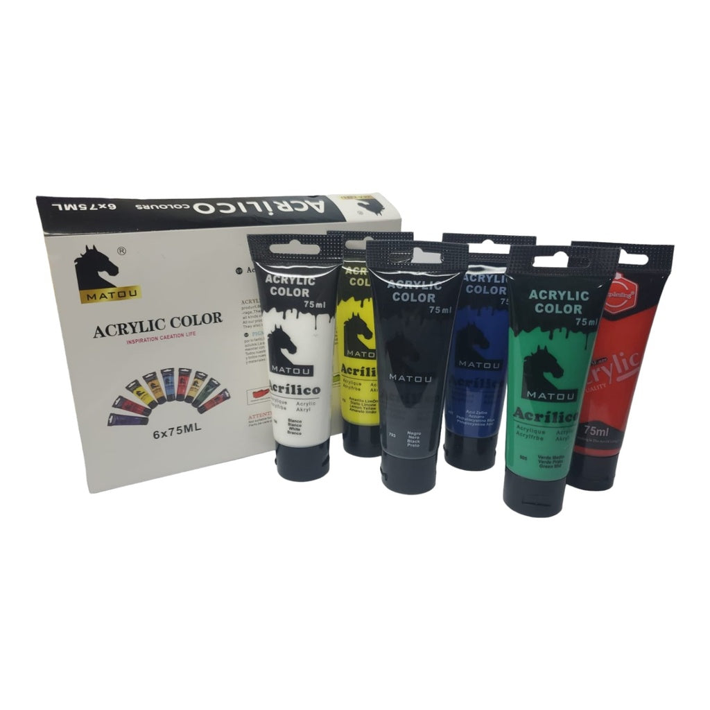 Acrylic Color Mix Tube 75ml (Pack of 6) - MATOU