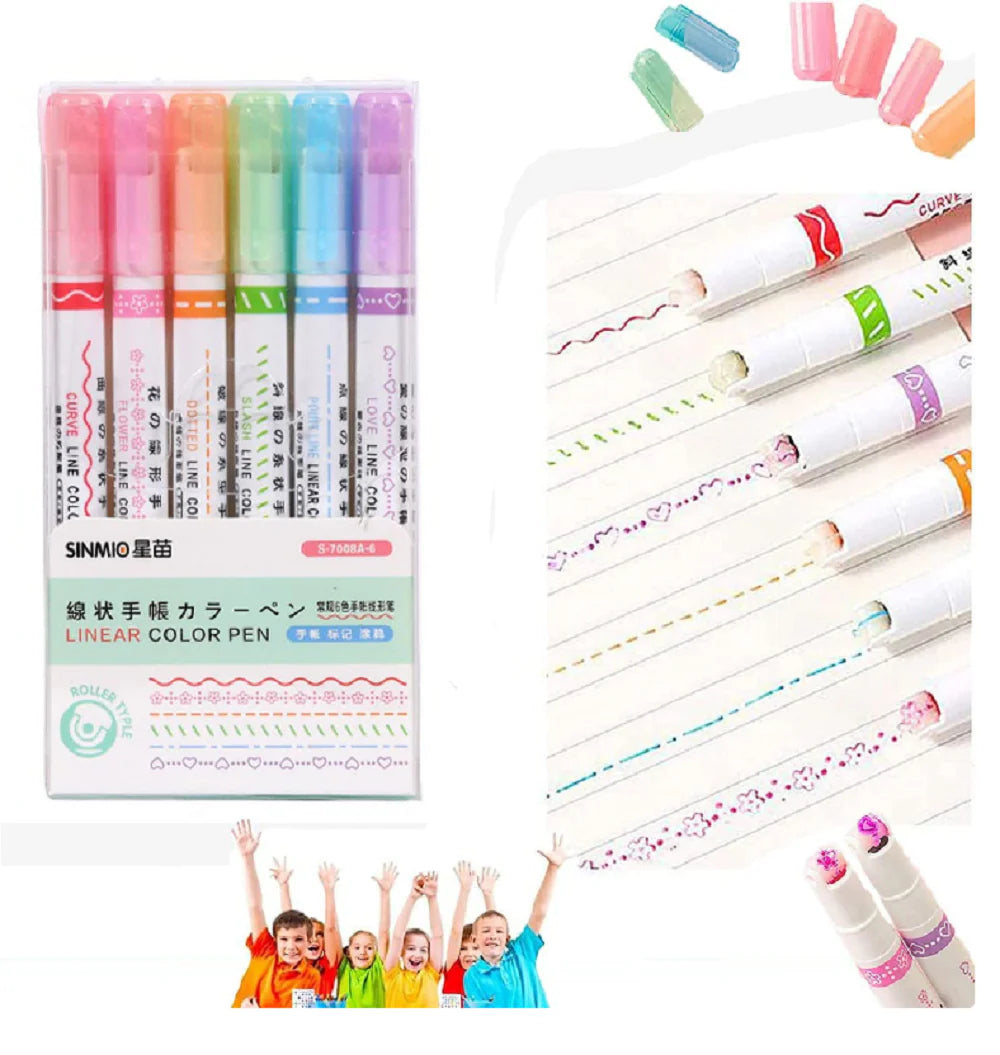 Curve Highlighter Pen Set, 6 PCS Different Curve Shapes