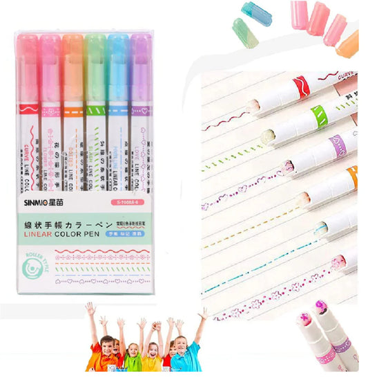 Curve Highlighter Pen Set, 6 PCS Different Curve Shapes