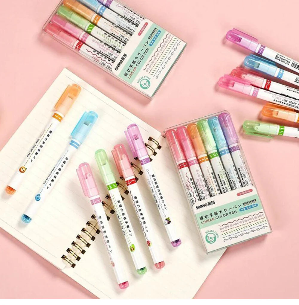 Curve Highlighter Pen Set, 6 PCS Different Curve Shapes