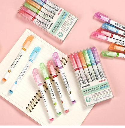 Curve Highlighter Pen Set, 6 PCS Different Curve Shapes