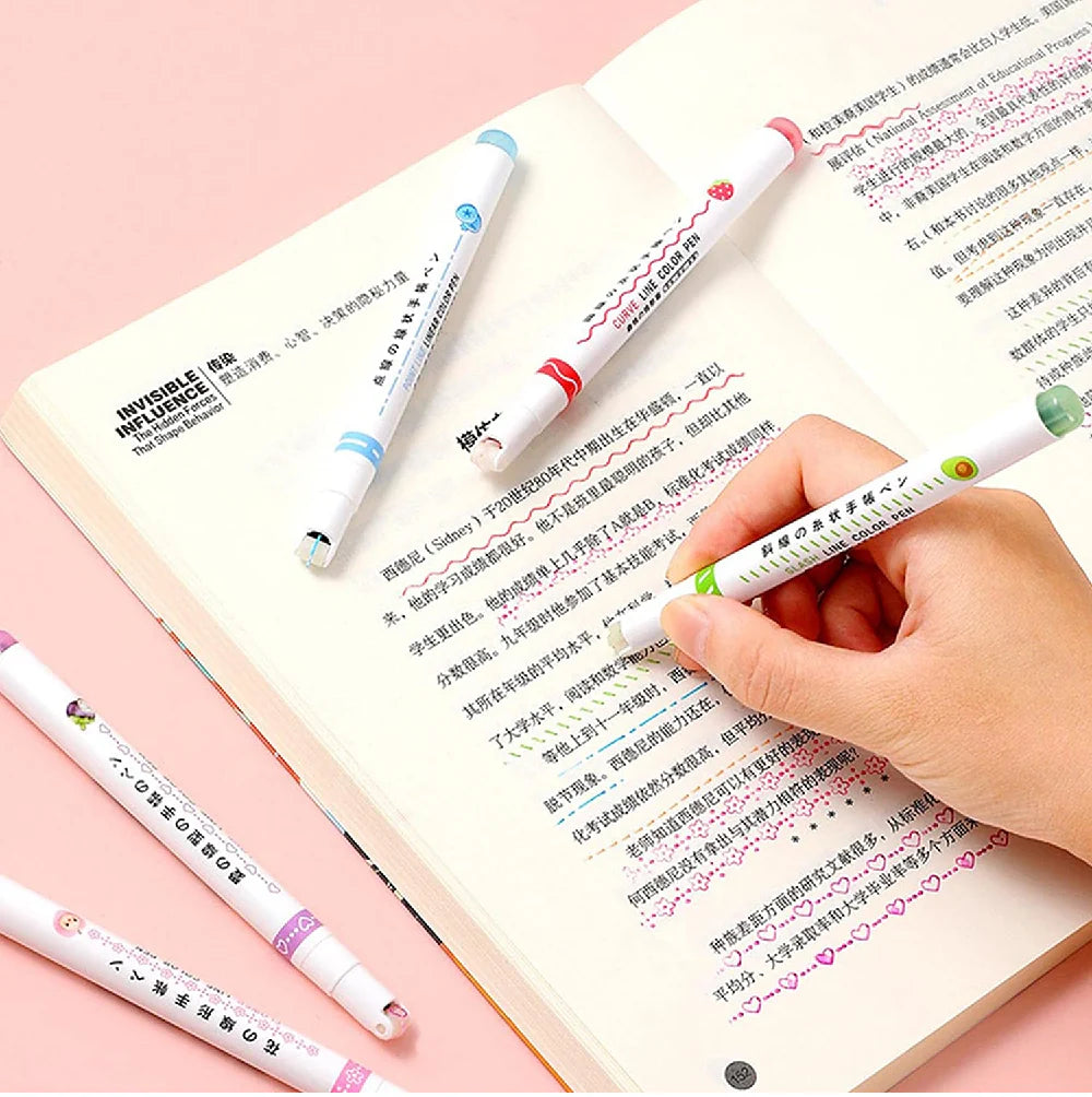 Curve Highlighter Pen Set, 6 PCS Different Curve Shapes