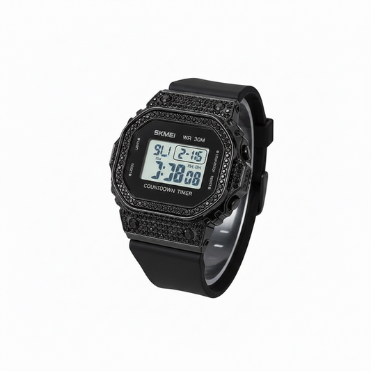 SKMEI Men’s Luxury Diamond-Encrusted Digital Watch - Iced Out Sports Chronograph
