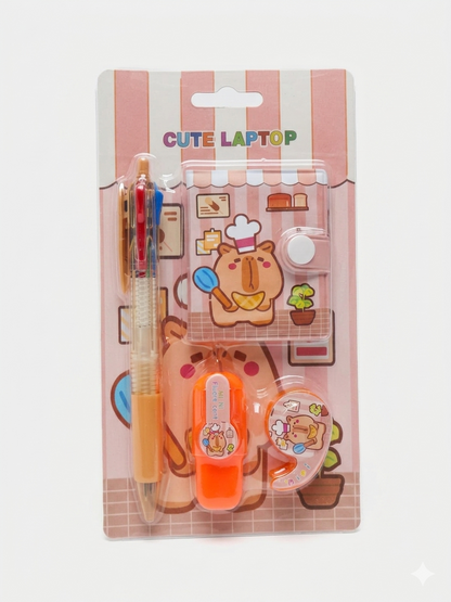 Cute Character 4-in-1 Stationery Set with Mini Notebook & Pen (Assorted Themes)