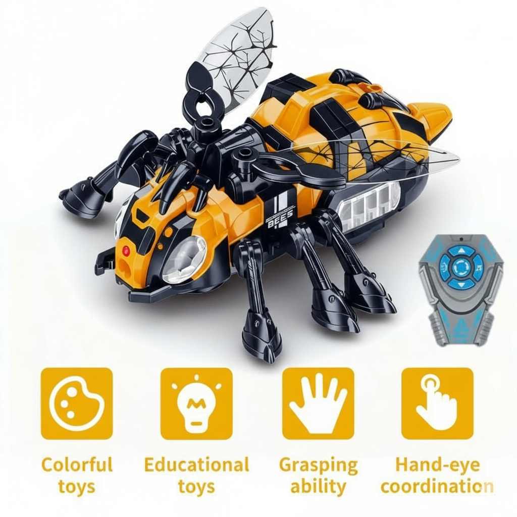 Electronic Mechanical Bee Toy – Remote Control Walking Insect with Mist Spray, Lights, and Music