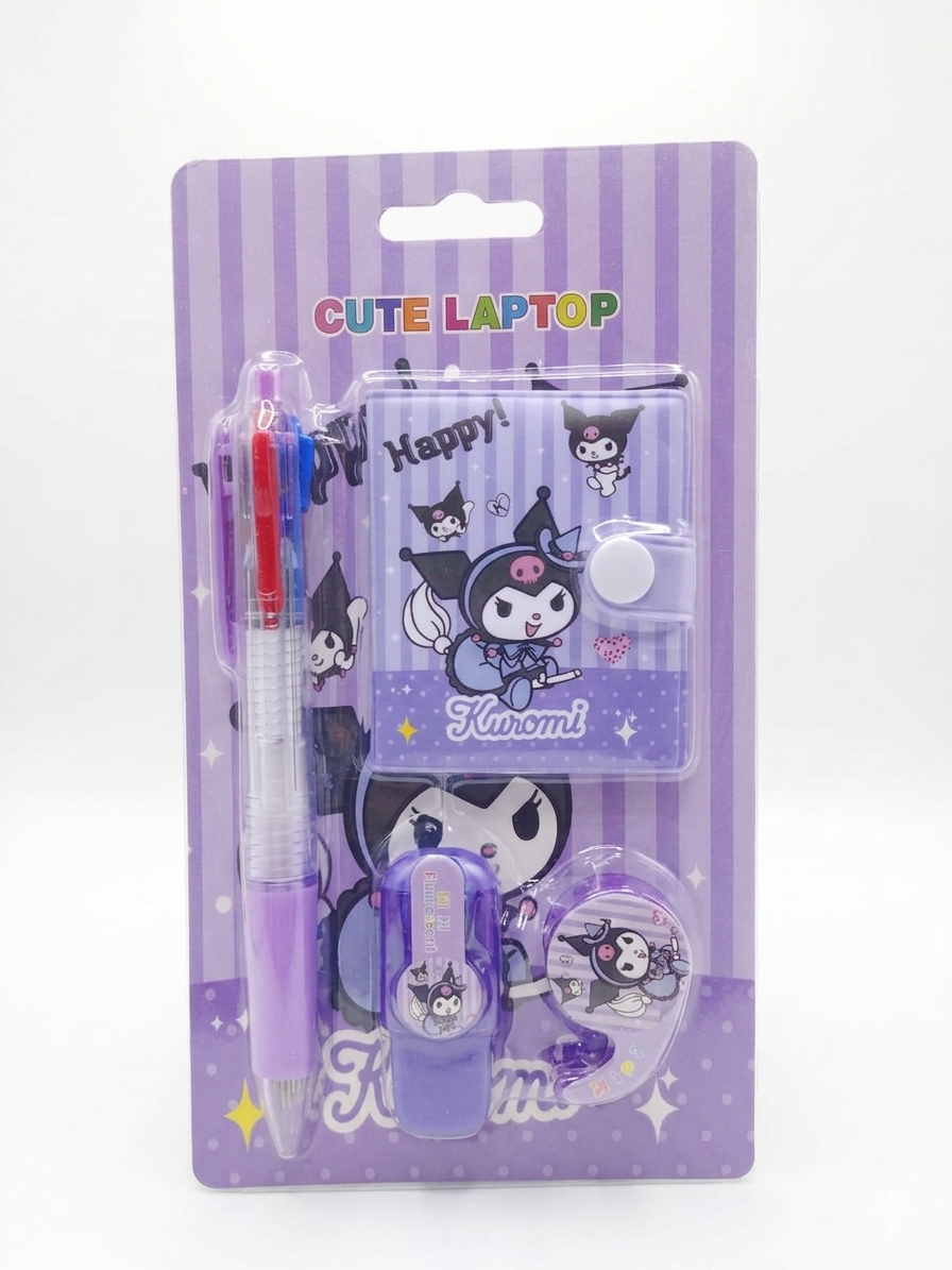 Cute Character 4-in-1 Stationery Set with Mini Notebook & Pen (Assorted Themes)