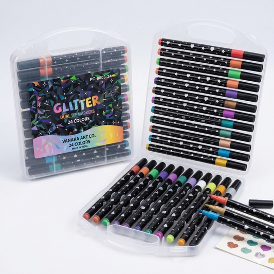 24 Colors Glitter Dual Tip Markers Set