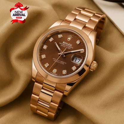 Luxury Rolex Rose Gold Stainless Steel Watch – Premium Diamond Dial with Date Display