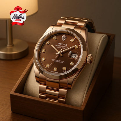 Luxury Rolex Rose Gold Stainless Steel Watch – Premium Diamond Dial with Date Display