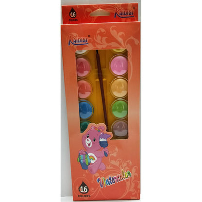 KAIDISI 16-Color Watercolor Paint Set with Palette and Brush