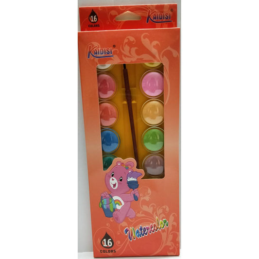 KAIDISI 16-Color Watercolor Paint Set with Palette and Brush