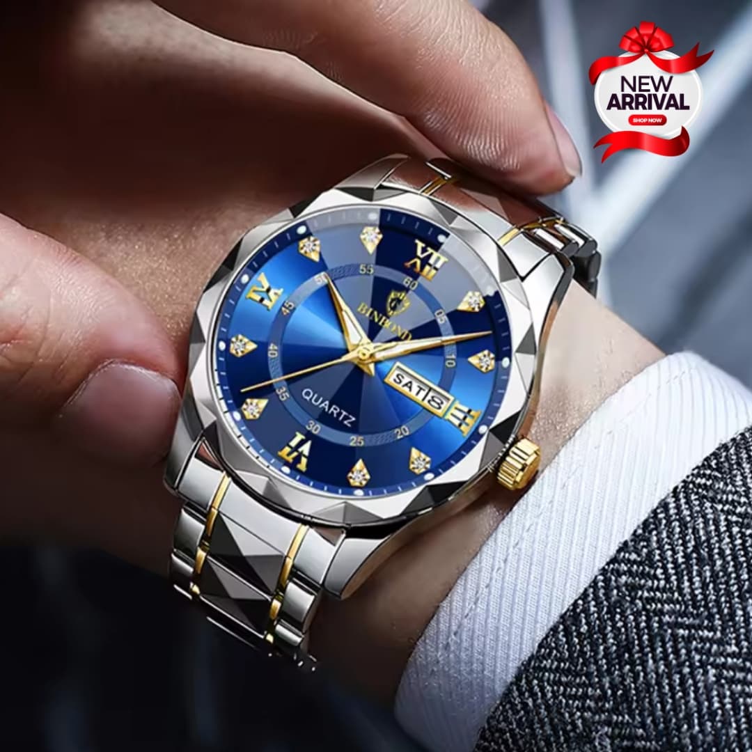 BINBOND Luxury Blue Diamond Dial Quartz Watch