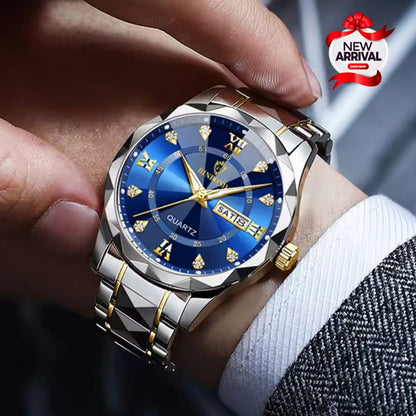BINBOND Luxury Blue Diamond Dial Quartz Watch