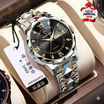 BINBOND Luxury Blue Diamond Dial Quartz Watch