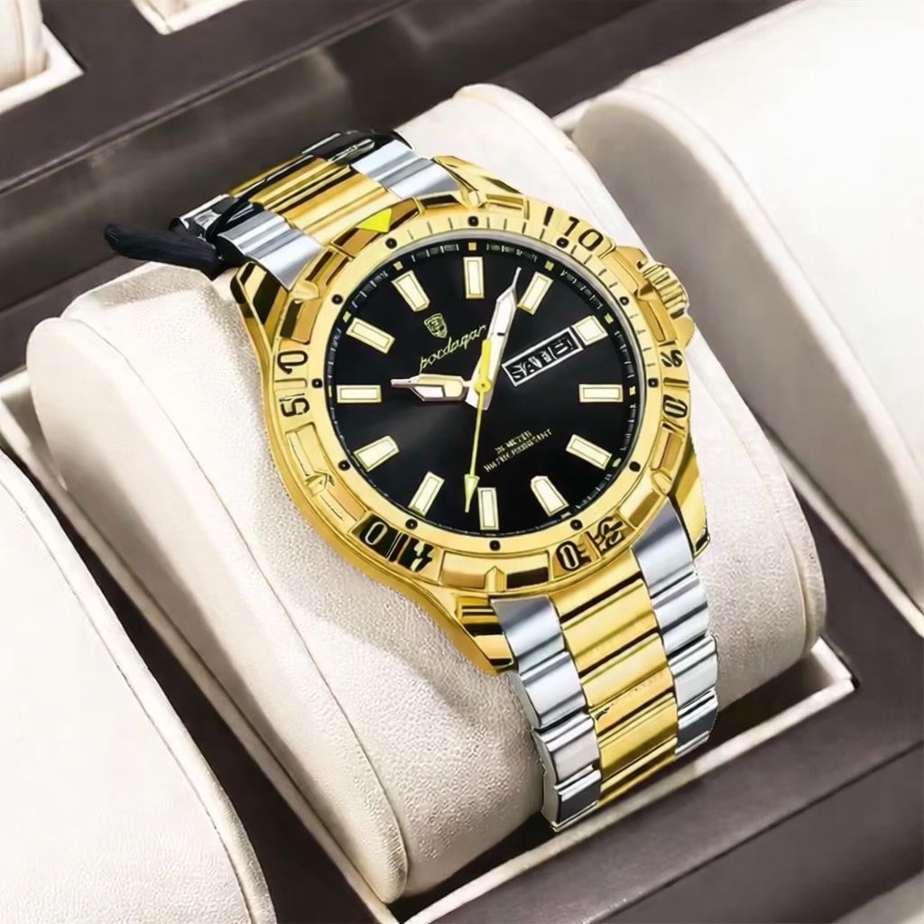 Poedagar Luxury Men's Gold Stainless Steel Business Watch