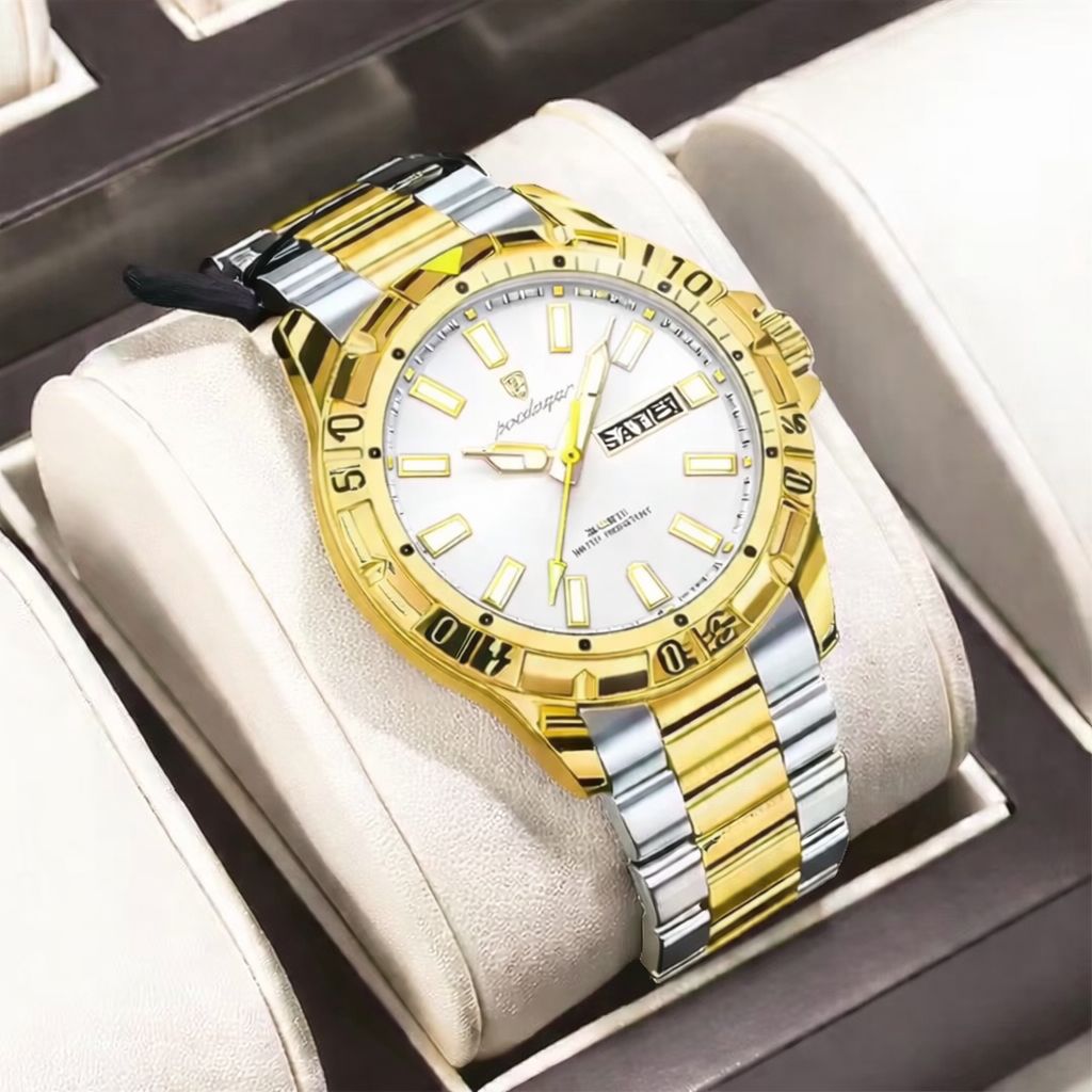 Poedagar Luxury Men's Gold Stainless Steel Business Watch