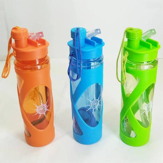 Colorful Spiral Grip Sports Water Bottle with Straw & Carry Strap - 500ml