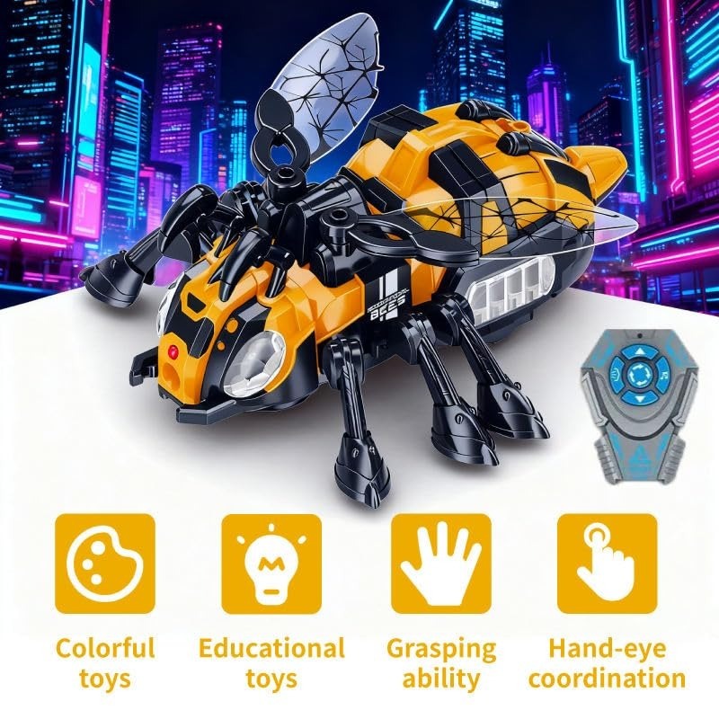 Electronic Mechanical Bee Toy – Remote Control Walking Insect with Mist Spray, Lights, and Music