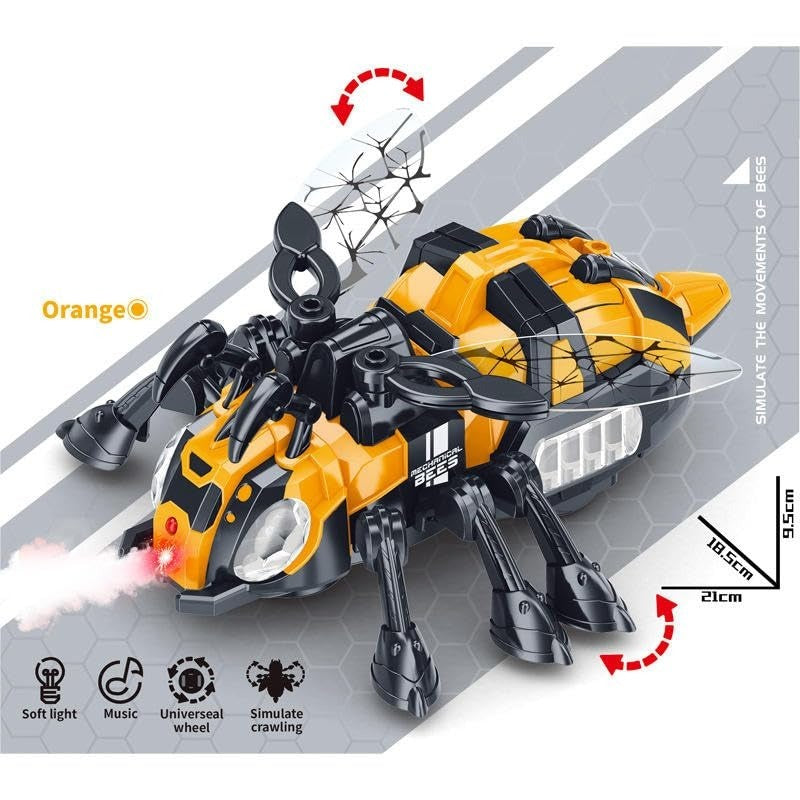 Electronic Mechanical Bee Toy – Remote Control Walking Insect with Mist Spray, Lights, and Music