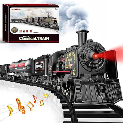 Hot Bee Retro Electric Train Set – Realistic Locomotive Toy with Music and LED Headlight