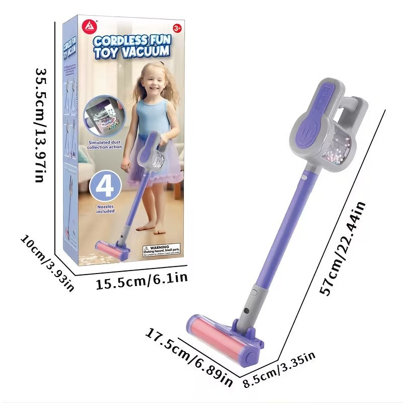 2-in-1 Kids' Toy Vacuum Cleaner – Realistic Cordless Stick & Handheld Vacuum