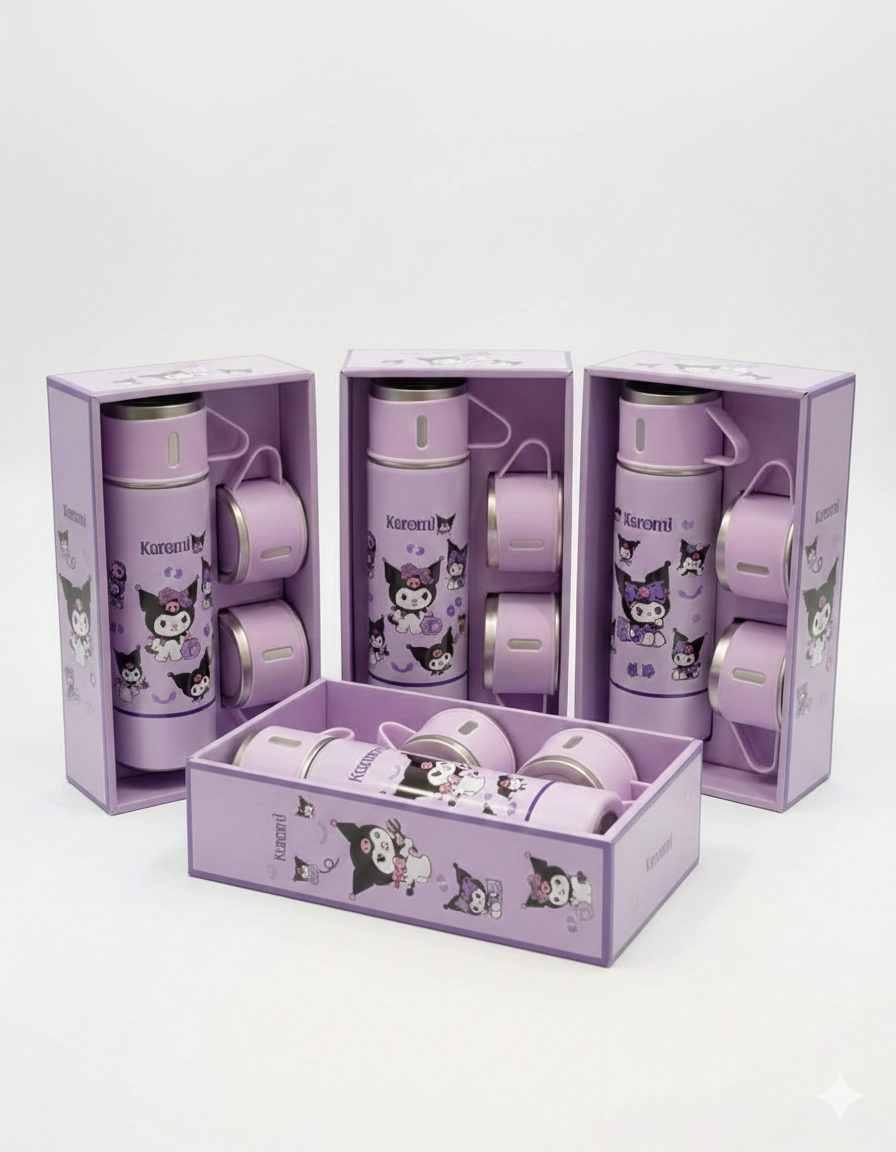 Kuromi Purple Vacuum Flask Set with 2 Mugs and Gift Box