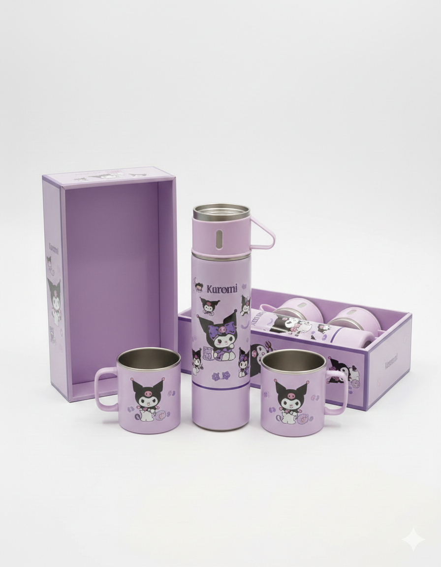 Kuromi Purple Vacuum Flask Set with 2 Mugs and Gift Box