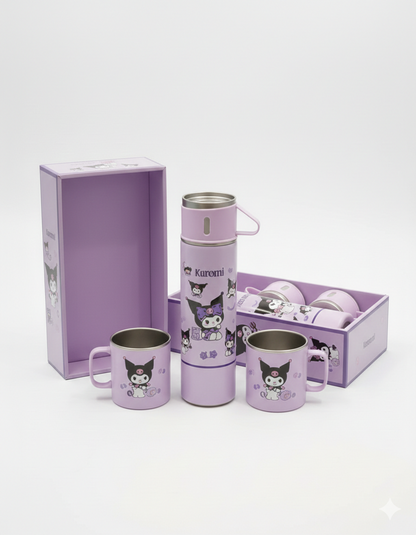 Kuromi Purple Vacuum Flask Set with 2 Mugs and Gift Box