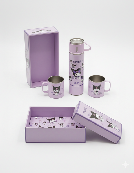 Kuromi Purple Vacuum Flask Set with 2 Mugs and Gift Box