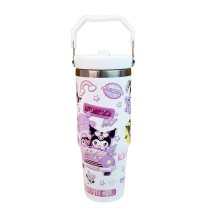 Premium 1200ml Kuromi & Friends  Cartoon Character Tumbler - Double-Wall Vacuum Insulated Water Bottle with Portable Handle